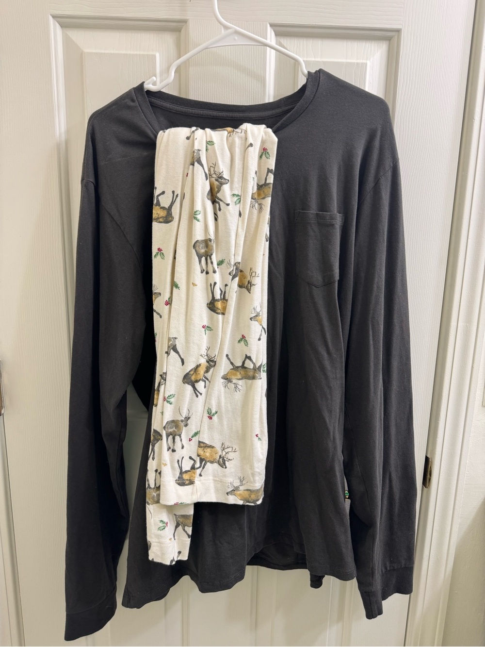 Men’s Long Sleeve Black Top with Cream Reindeer Pajama Pants